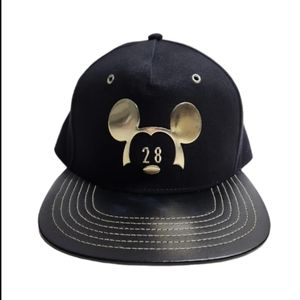 Disney Parks Black and Gold Mickey Mouse 28 Millennial Faux Leather Snapback Hat